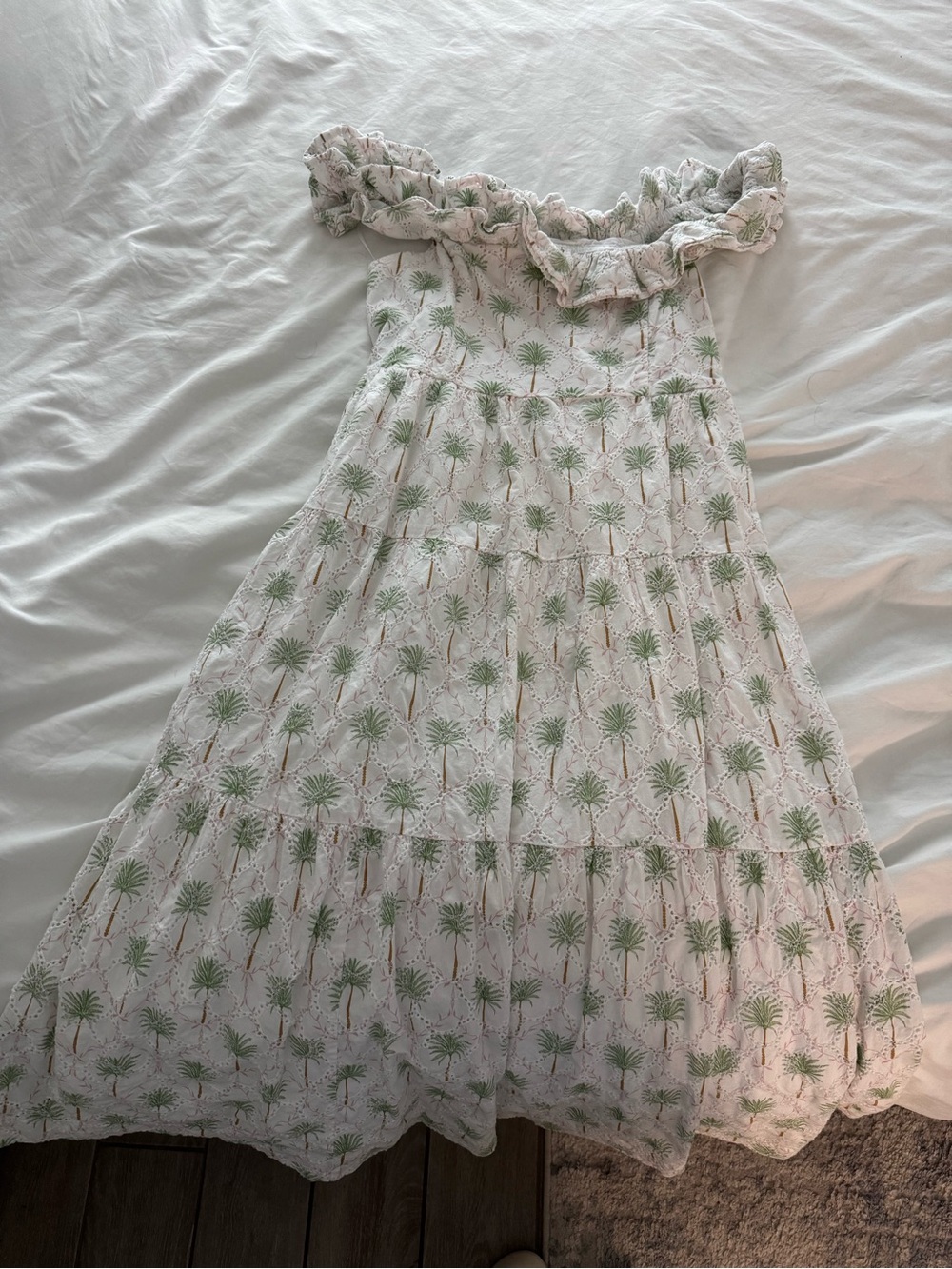 crown & ivy White Sundress with Green Palm Print